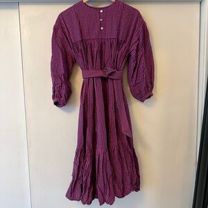 Henui Checkered pink and navy dress with quilted belt